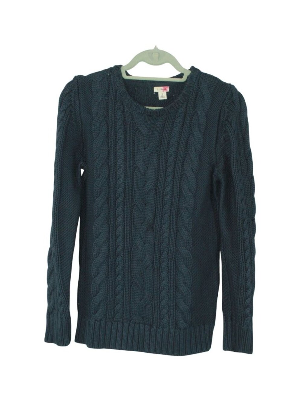 LL Bean Women's Double L Cable Sweater Crewneck Cotton Crewneck Cozy Classic M